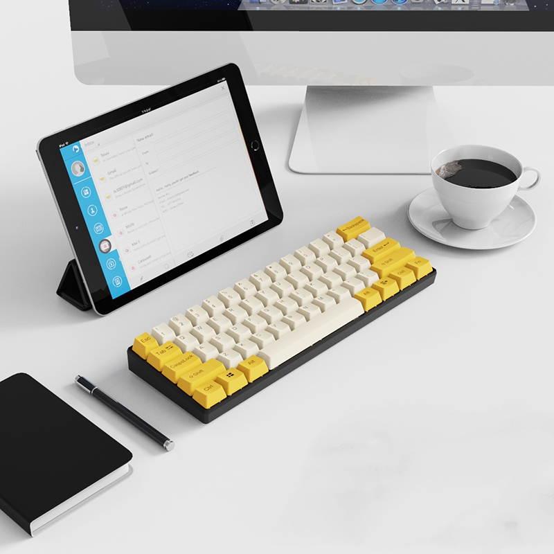 A-jazz AK61 Bluetooth Wireless and  USB Wired Dual Connectivity Mechanical Gaming Keyboard, Durable ABSKeycaps, White Backlit -Blue Switch( White )