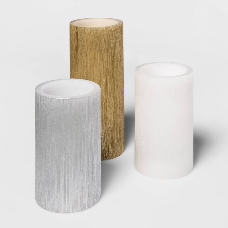 7"x 3" LED Unscented Metallic Silver Pillar Candle - Threshold™