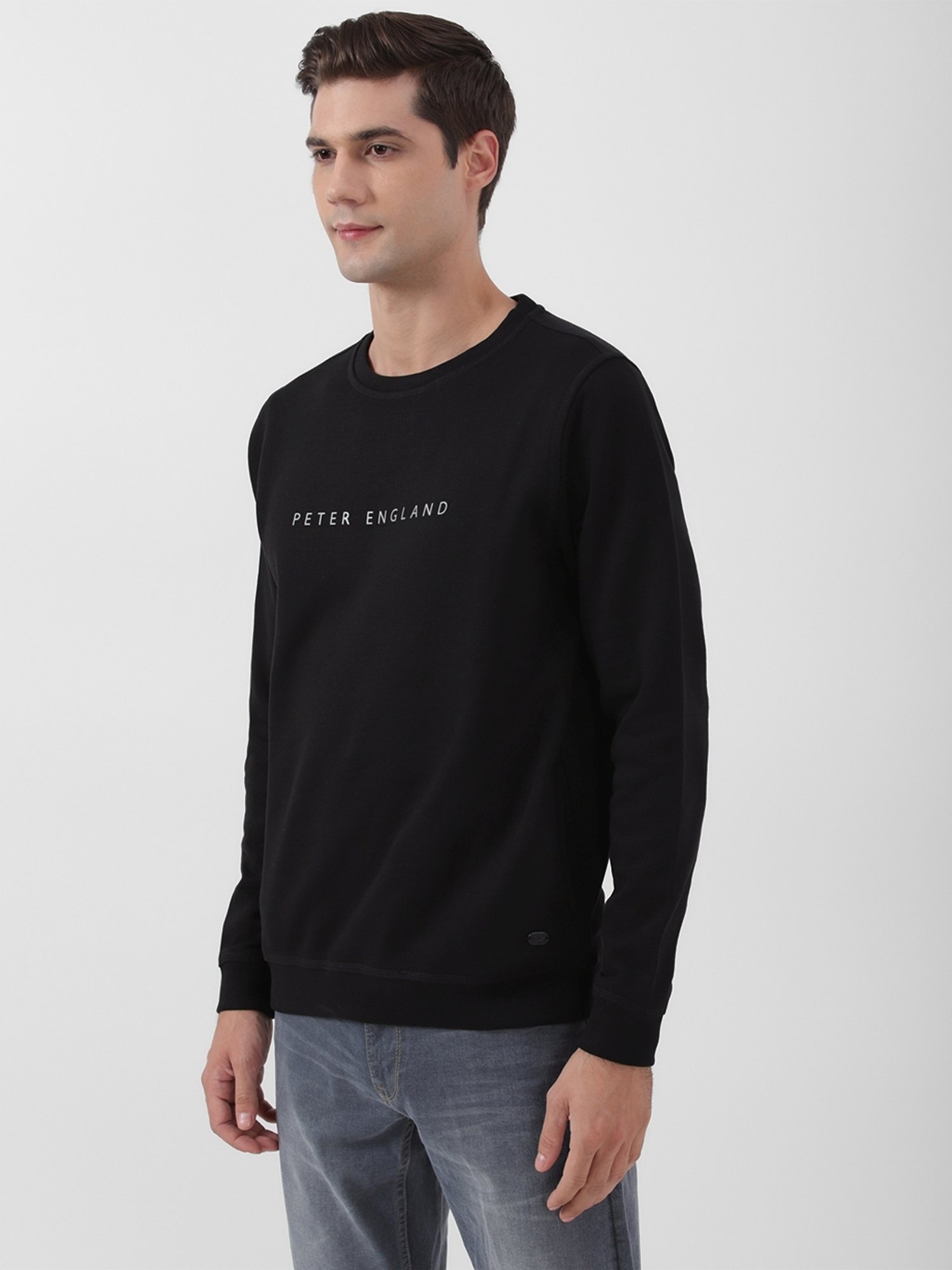 Peter England Black Regular Fit Printed Sweatshirt