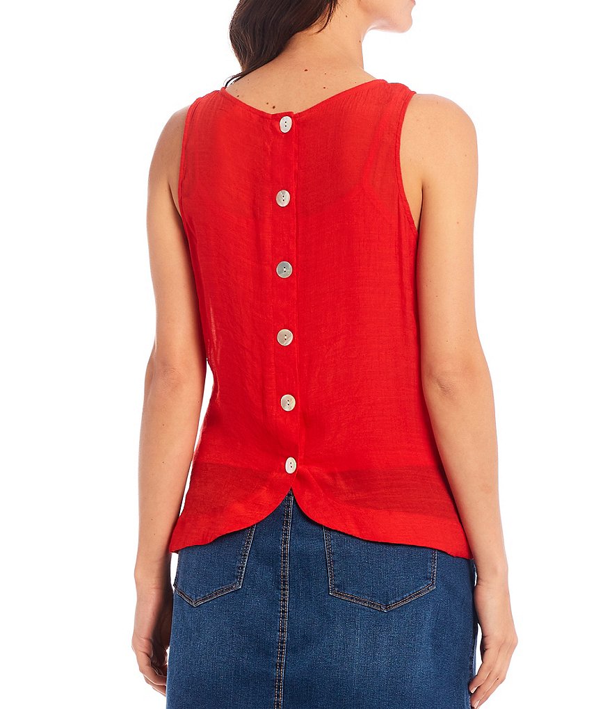 Figueroa & Flower Collin Jewel Neck Embroidered Hem Sleeveless Top