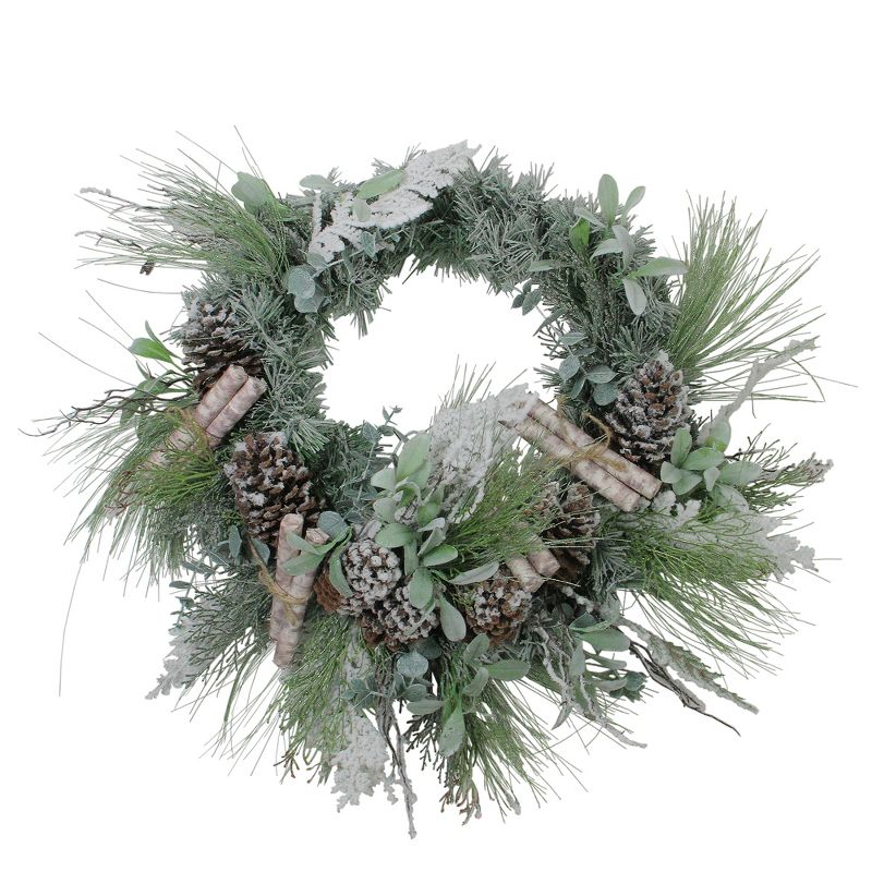 Allstate 24" Unlit Artificial Frosted Pine, Birch Scrolls and Pine Cone Christmas Wreath