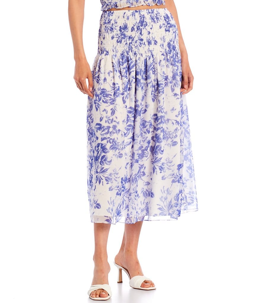 Eva Varro Animal Print Knit Jersey Wide Yoke A-Line Midi Skirt