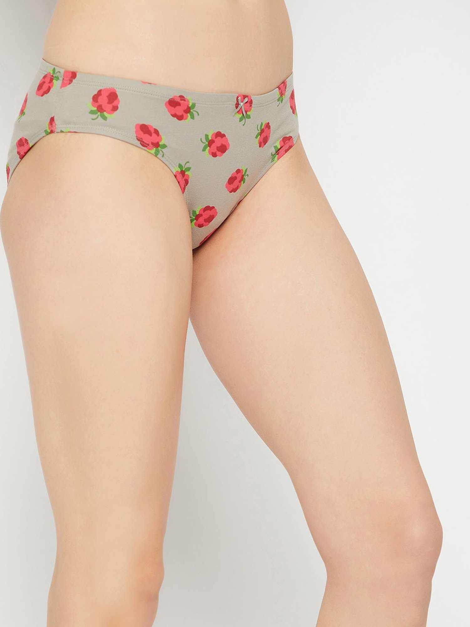 Clovia Grey Cotton Printed Bikini Panty