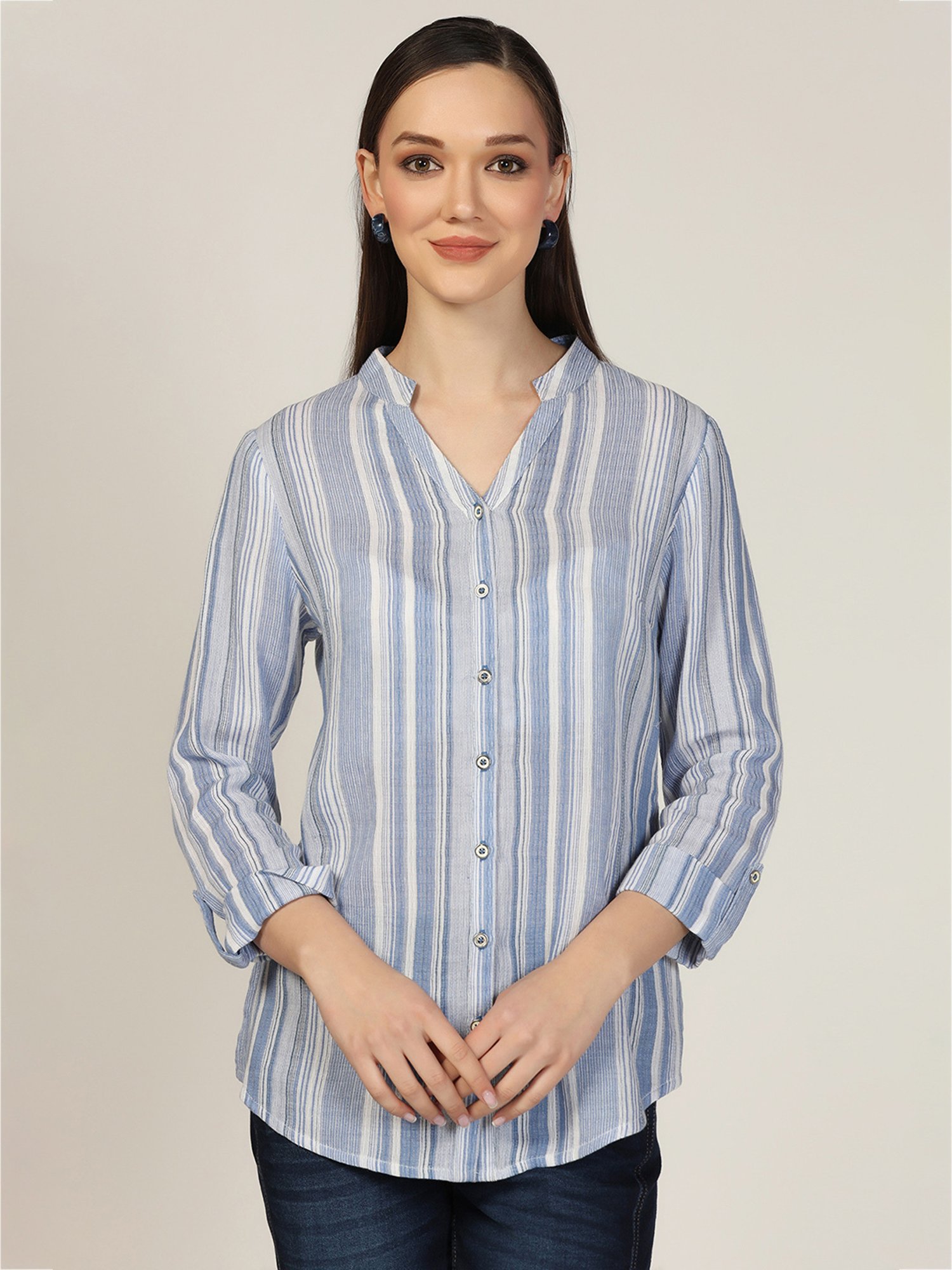 Mustard White & Blue Striped Shirt