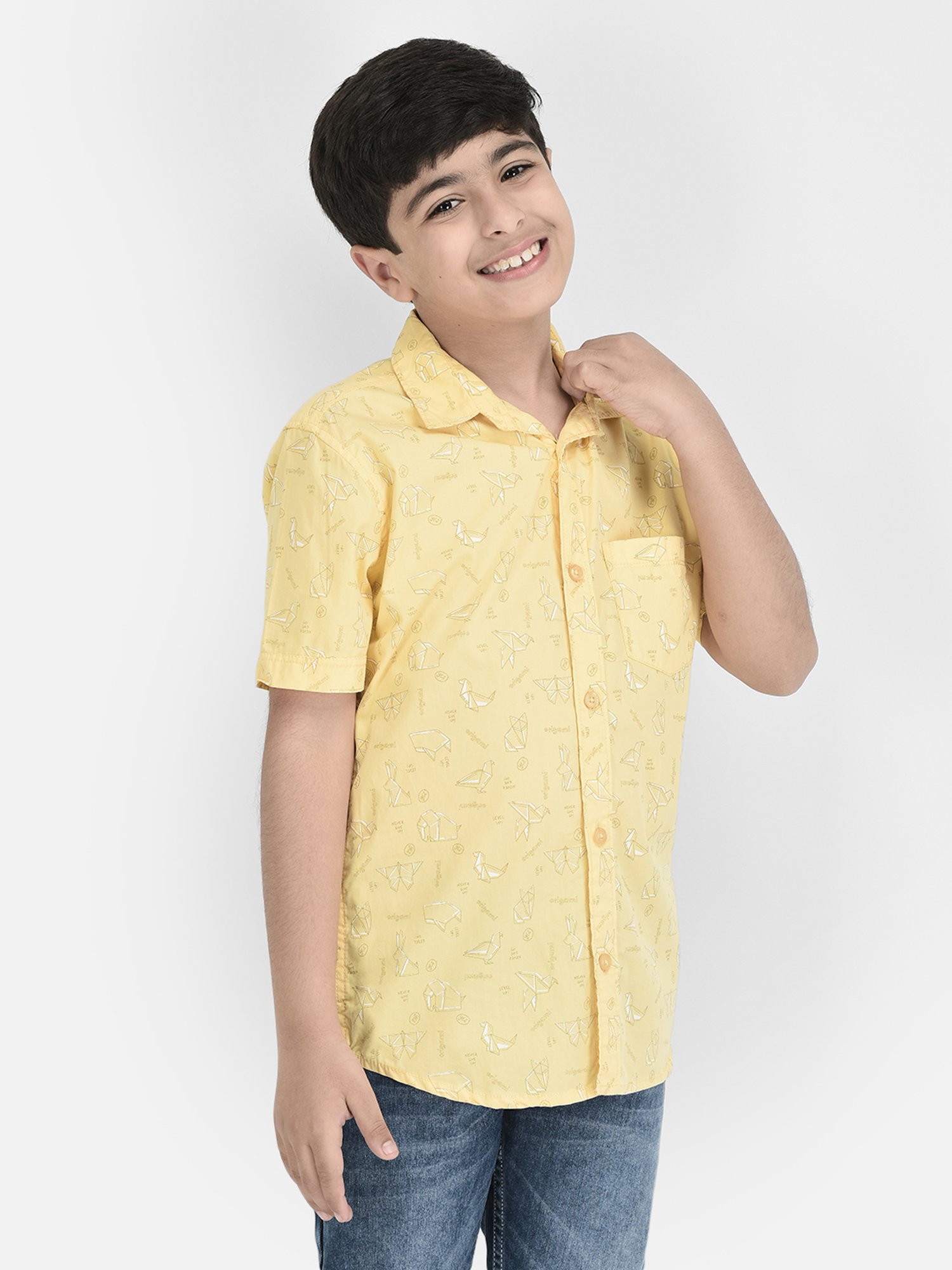Crimsoune Club Kids Yellow Printed Shirt