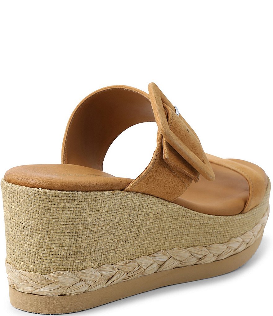 Andre Assous Jean Suede Buckled Banded Braid Detail Wedge Slide Sandals