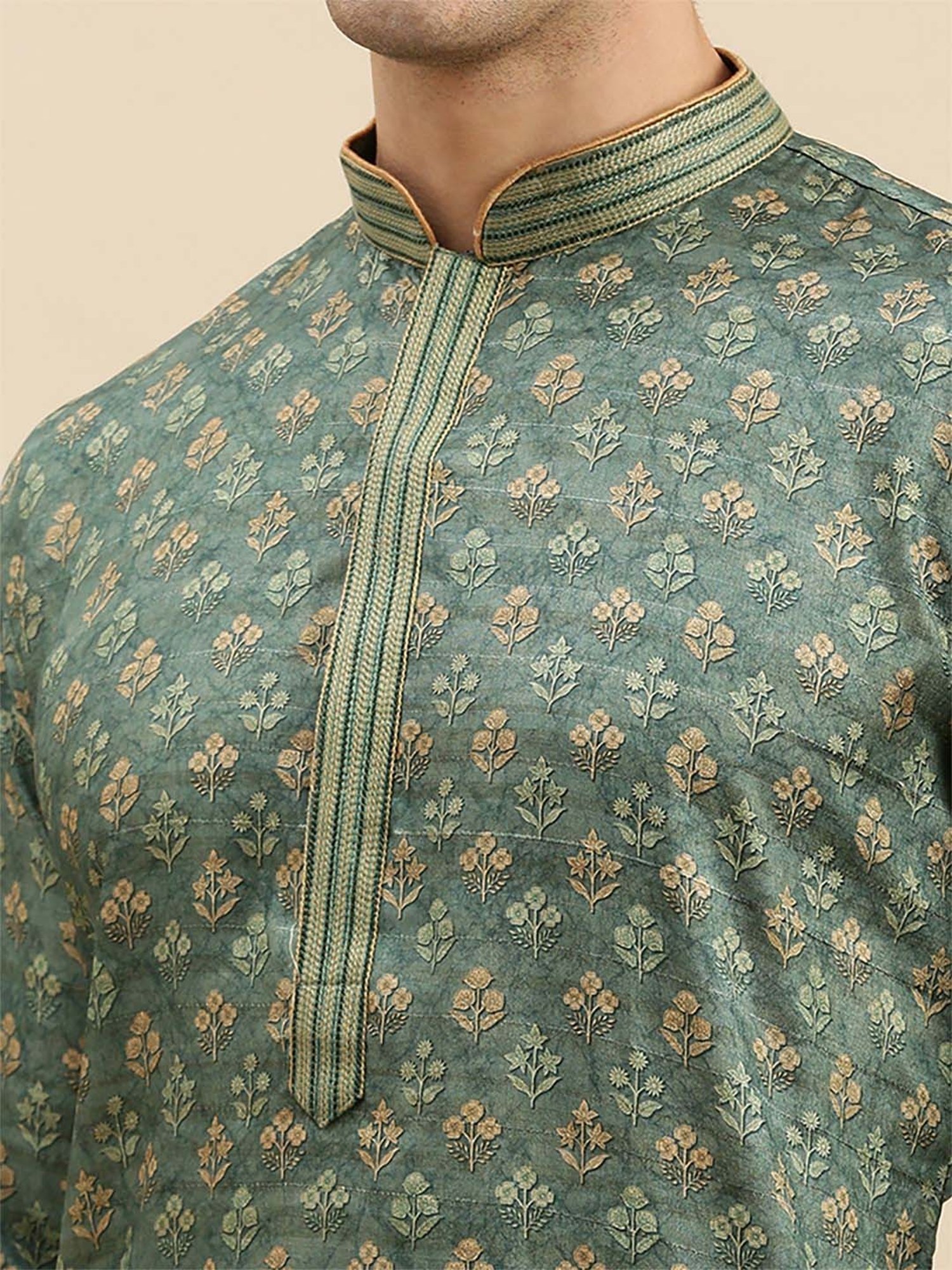 Sanwara Green & White  Regular Fit Self Pattern Kurta Bottom Sets