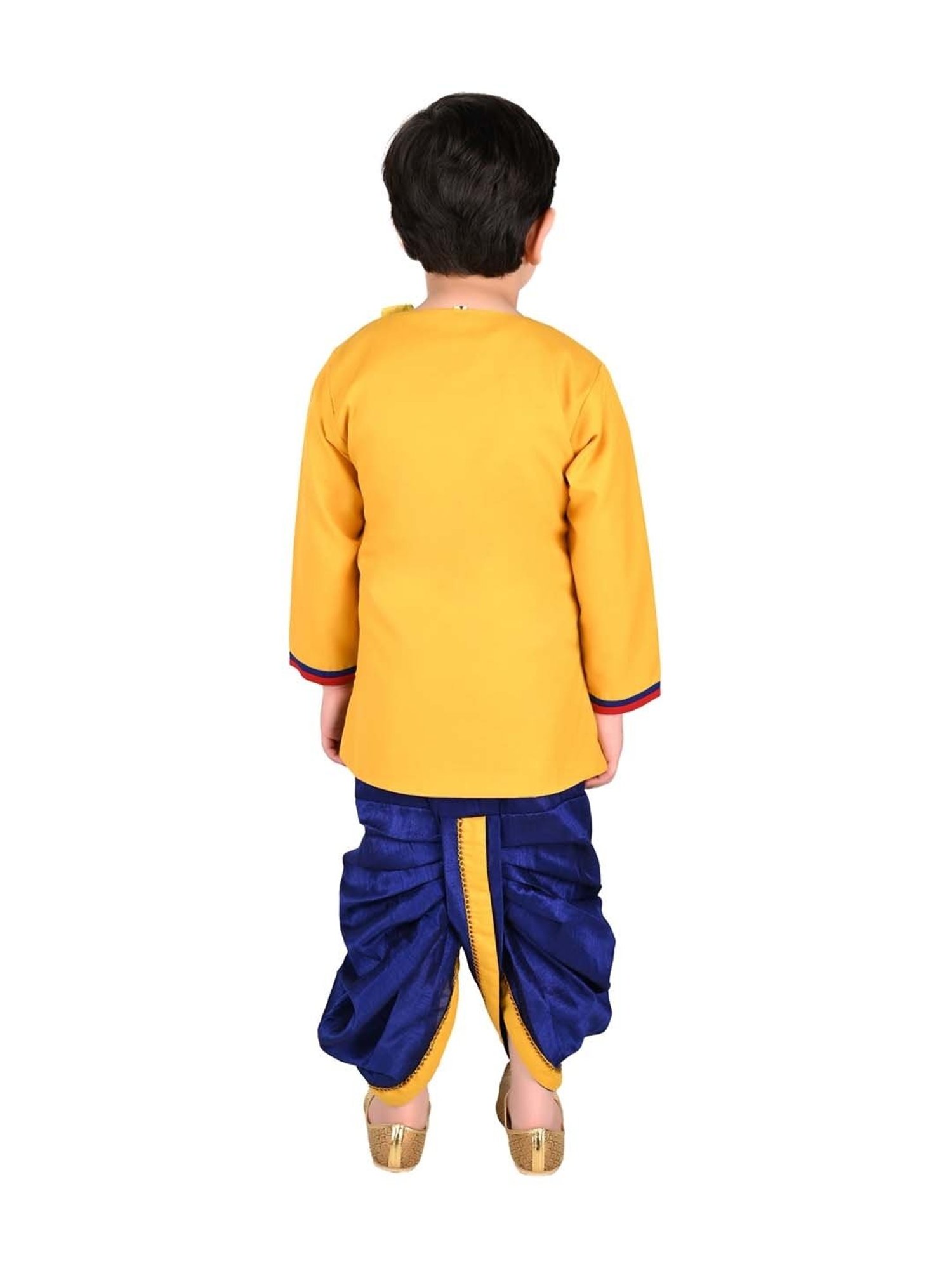 Ahhaaaa Kids Yellow & Blue Cotton Embroidered Kurta Set