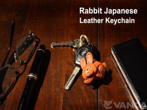 Rabbit Animal 3D Leather Keychain(L) VANCA CRAFT-Collectible Keyring Charm Pendant Made in Japan
