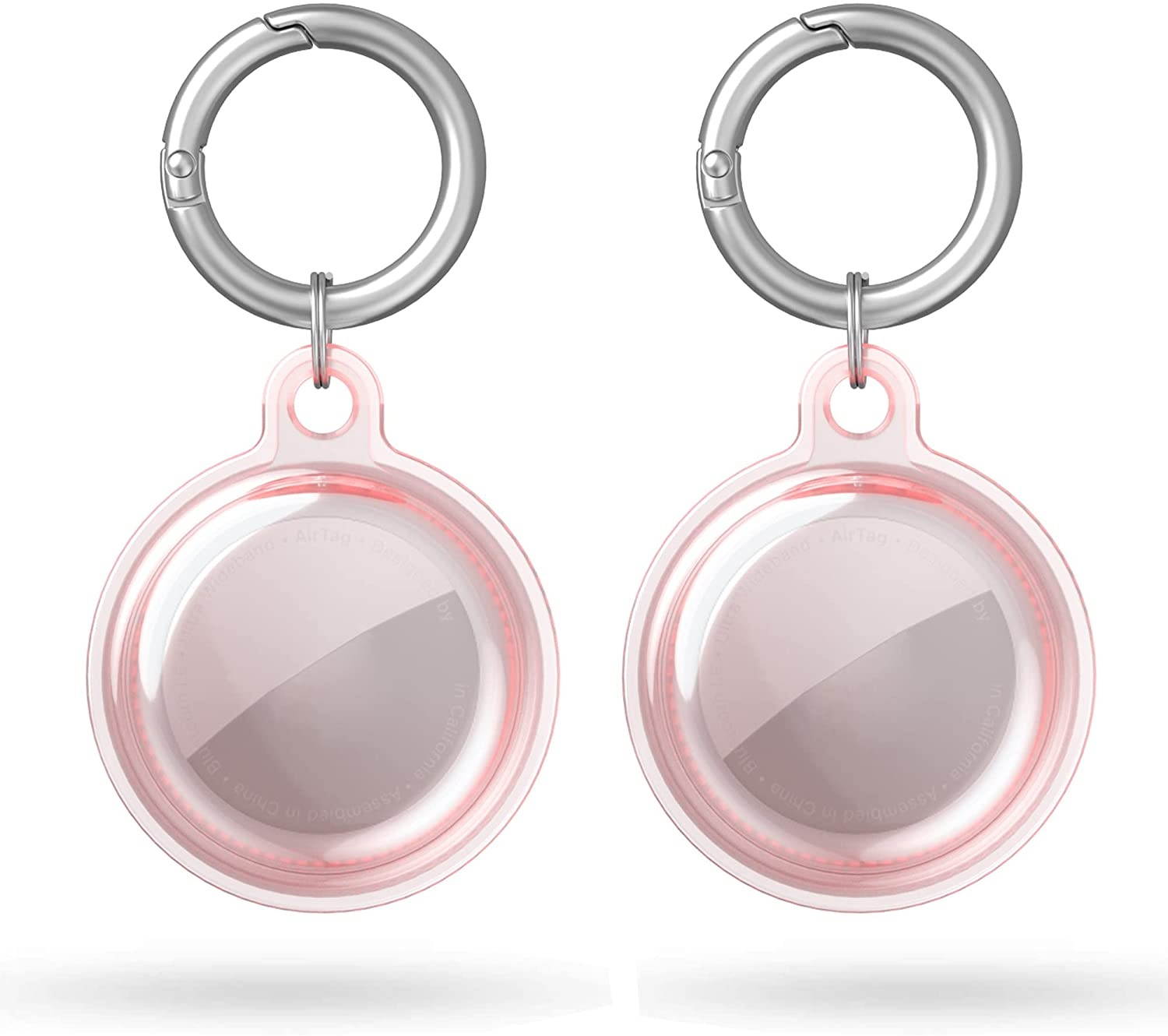 AirTag Case Keychain 2 Pack, TPU Soft Full Body Protective Cover Anti Scratch Slim for iPhone Finder AirTag 2021 - Pink