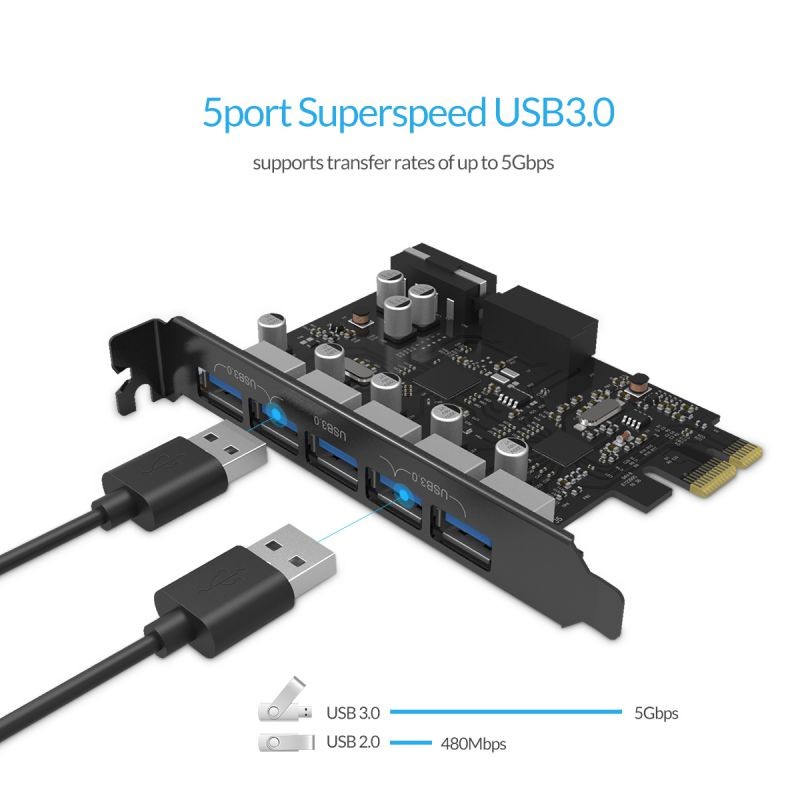 ORICO SuperSpeed 7 Ports USB3.0 PCI-E Expansion Card Adapter PCI-E USB 3.0 HUB Controller Adapter Add on Card for Windows Vista PC Laptop (No Additional Power Connection Needed)