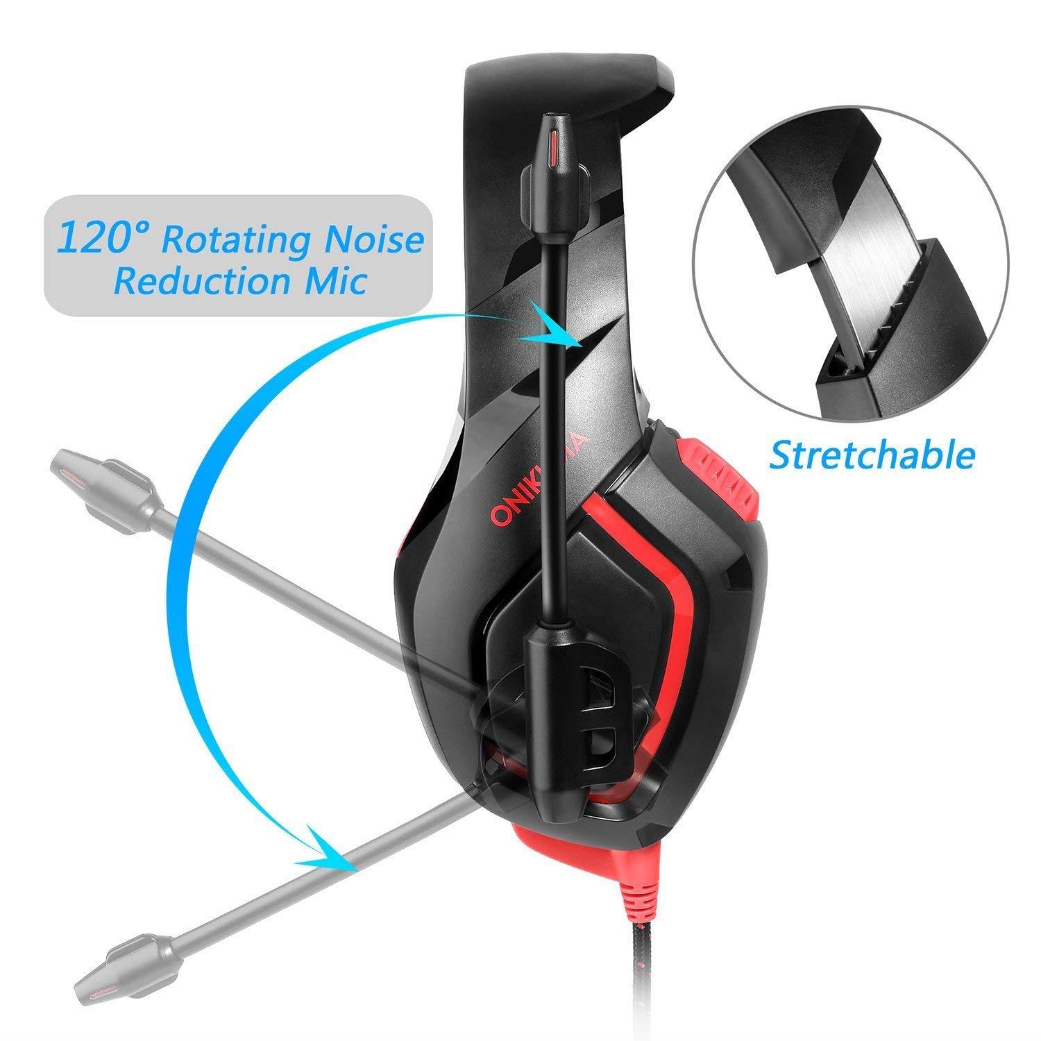 ONIKUMA K1-B Pro Red Over-Ear Surround Sound Noise Cancelling Gaming Headset Microphone Bundle with Headphone Stand for PC, Xbox One, PS4, Nintendo Switch, Mac, Desktop, Laptop, Computer