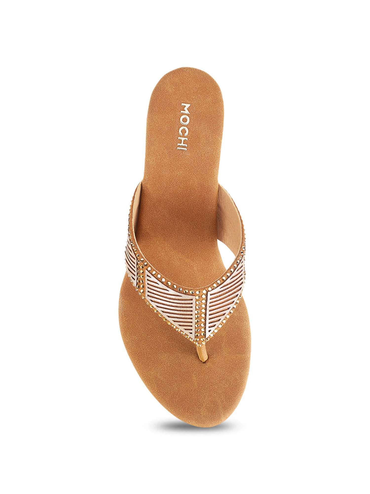 Mochi Women's Antique Gold Thong Wedges