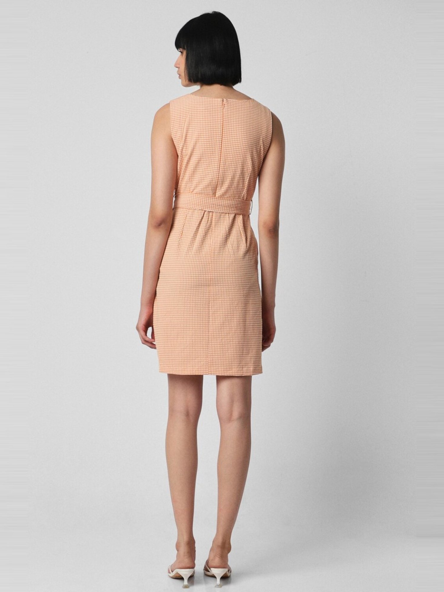 Van Heusen Orange Cotton Chequered Formal Shift Dress