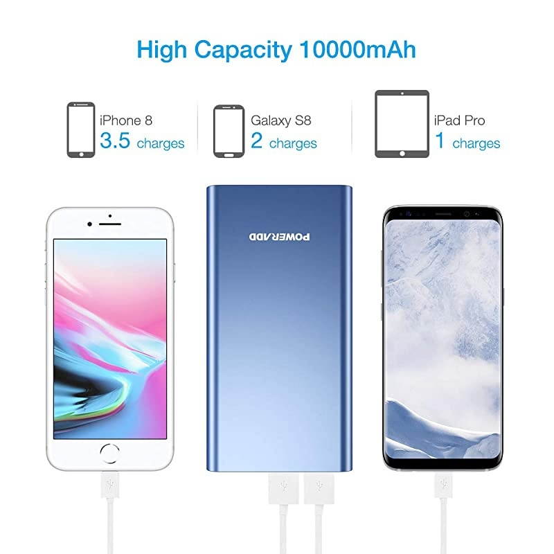 Pilot 2GS 10000mAh Portable Charger, Upgraded 3.4A Output Power Bank Compatible with iPhone iPad Samsung Phones and Tablet, Blue
