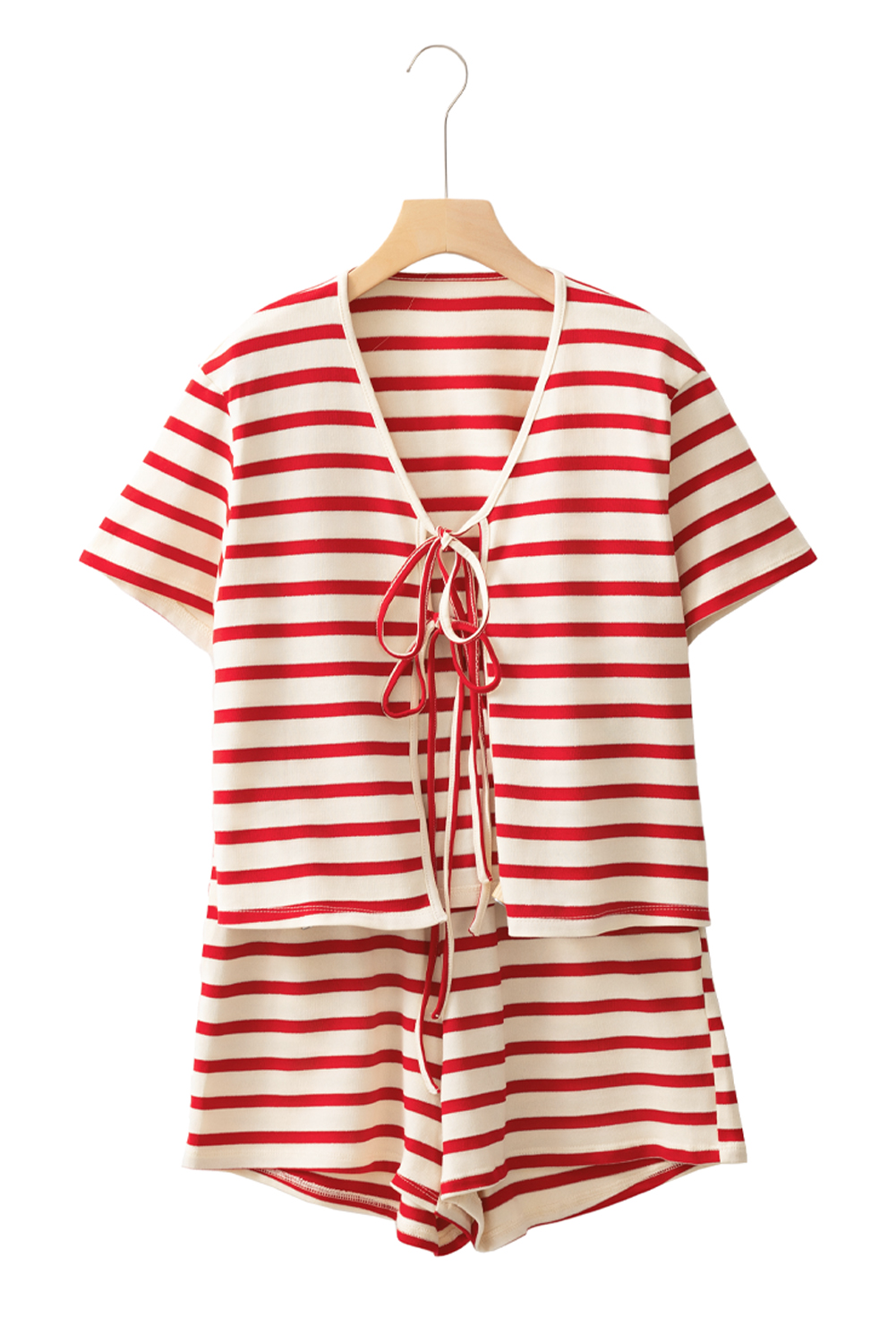 Skobeloff Textured Ruffle Split Top and Drawstring Shorts Set