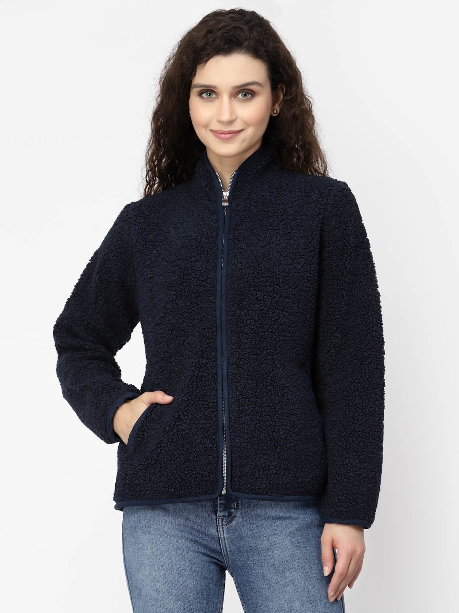 Juelle Navy Front-Open Sweatshirt