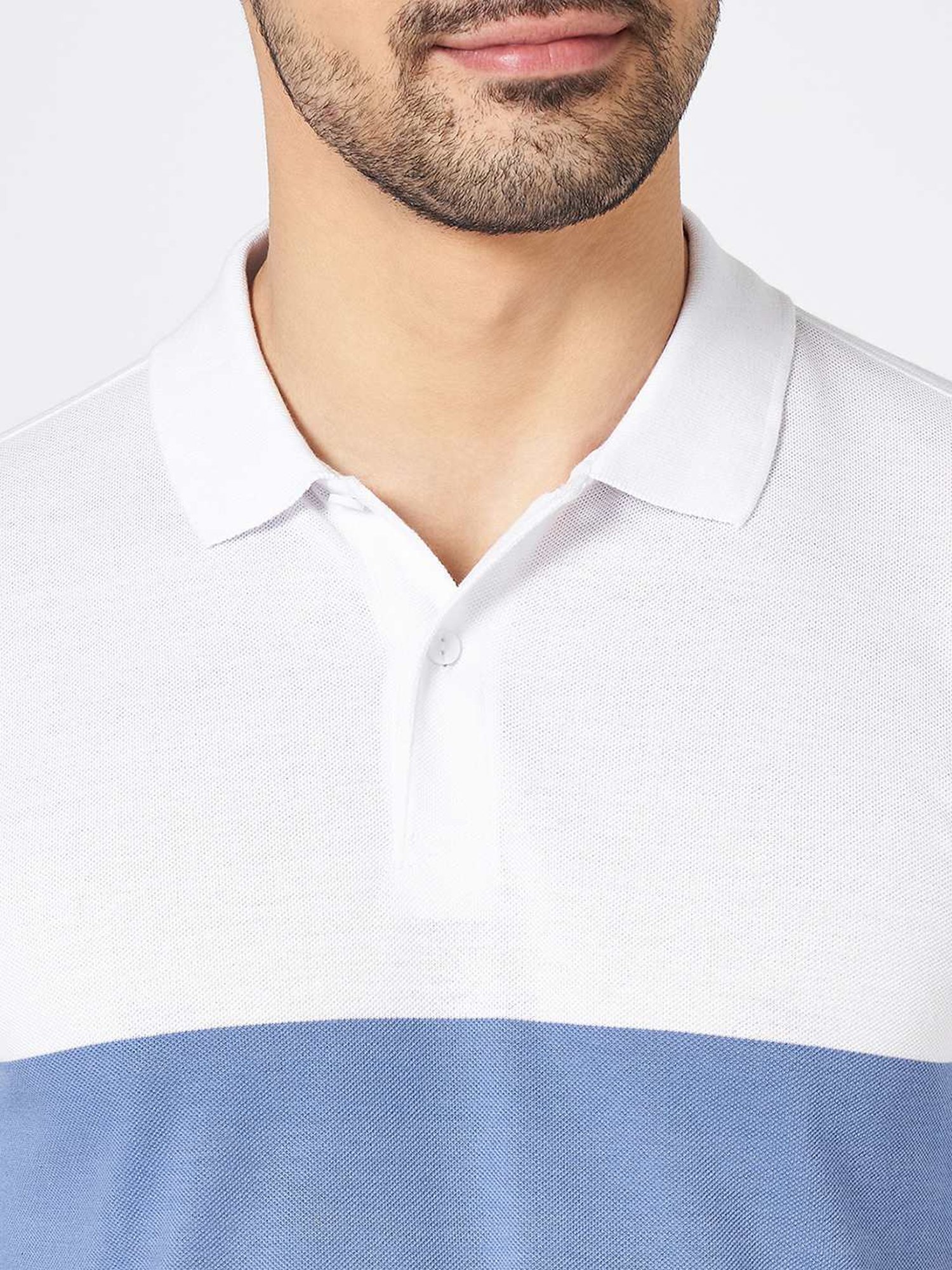 Byford By Pantaloons Blue Slim Fit Colour Block Polo T-Shirt