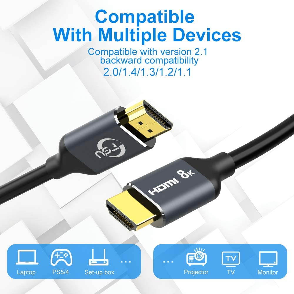 8K HDMI 2.1 Cable, 3.3FT/1M 48Gbps High Speed HDMI Cord, 8K@60Hz Ultra HD, 4K@120Hz, 144Hz eARC HDR10 4:4:4 HDCP 2.2&2.3, Compatible Laptop/Projector/Monitor/Fire TV Playstation 5/PS4