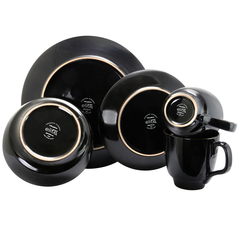 Gibson Elite Bella Galleria 16 Piece Stoneware Dinnerware Set in Taupe and Black