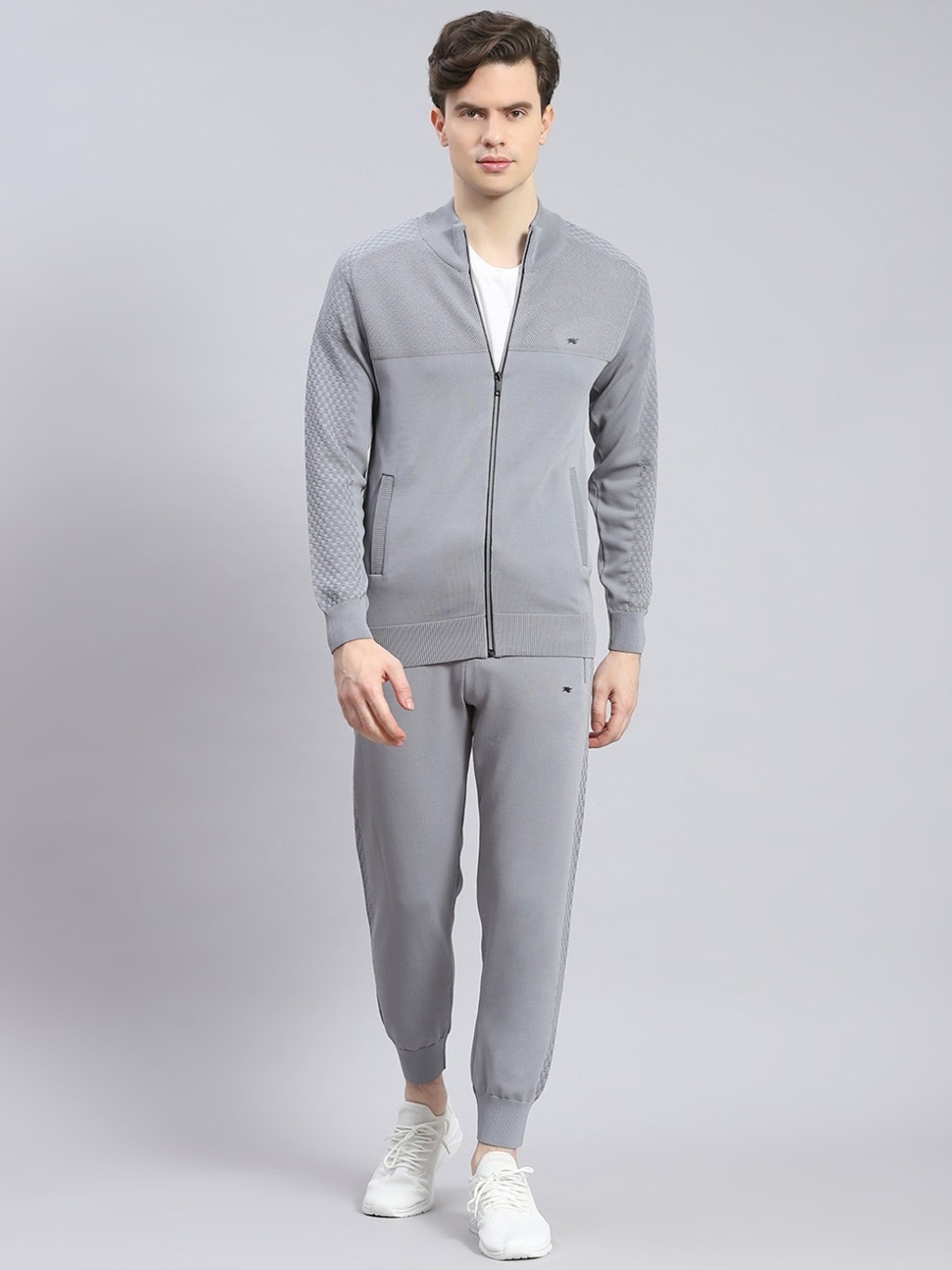 Monte Carlo Grey Regular Fit Self Pattern Tracksuits