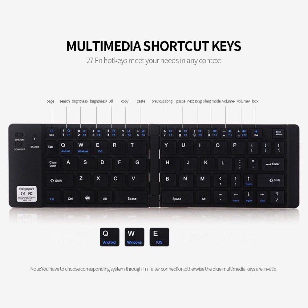 GK228 BT Wireless Keyboard 66 Keys Folding Mini Portable Office Keyboard with Stand for Phone/Tablet/Laptop