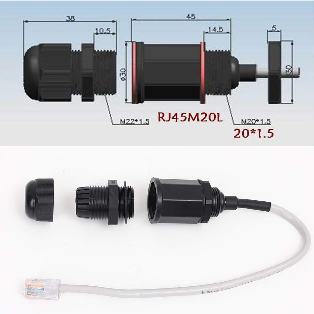 (5 Pack) RJ45 Waterproof Connector IP67 Ethernet Network Cable Connector double head Outdoor Lan Coupler Adapter  Cat5 6 8P8C,Locking Waterproof CAT6 RJ45 Female to Female Lan Ethernet Network coupler