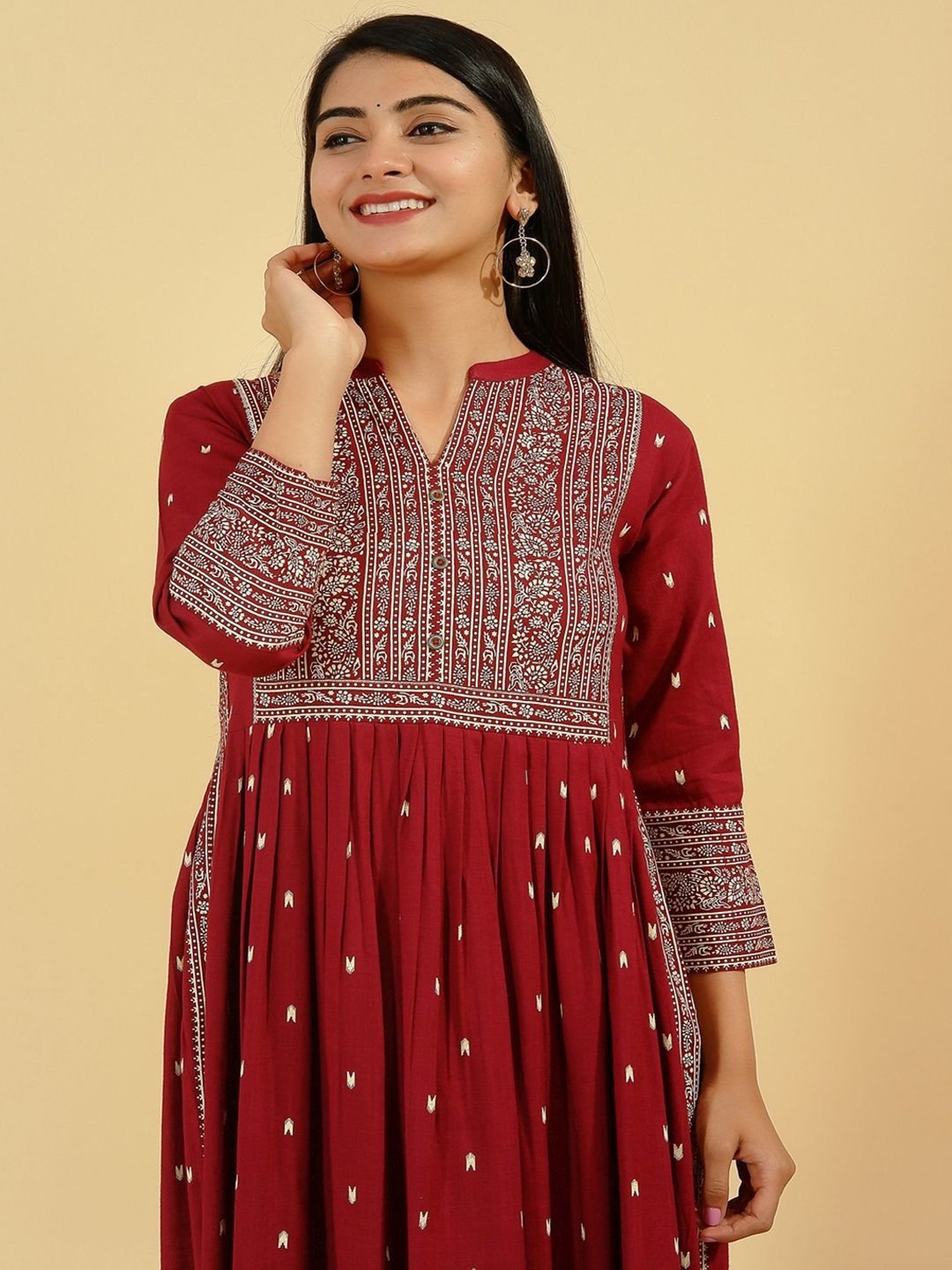 Kipek Maroon Printed High Low Kurta