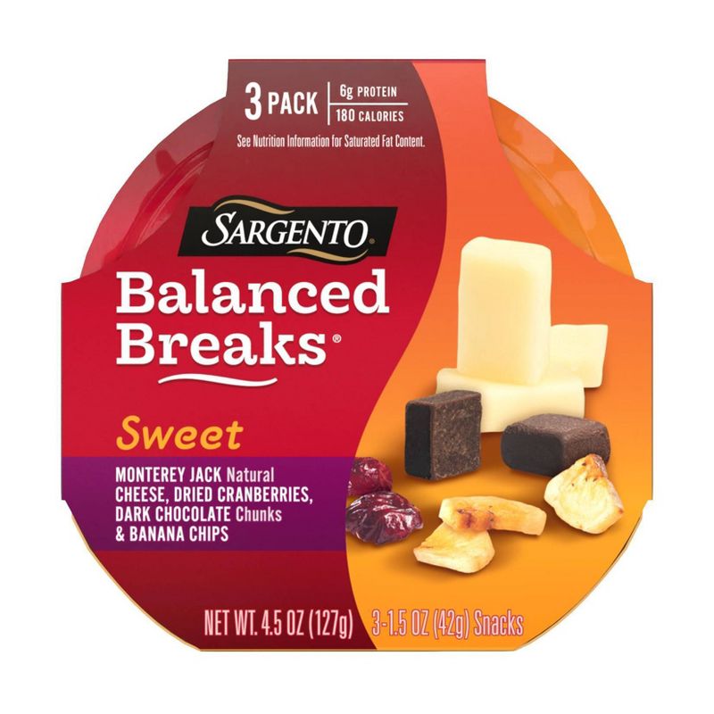 Sargento Sweet Balanced Breaks Monterey Jack Cheese, Dried Cranberries, Dark Chocolate & Banana Chips - 3pk