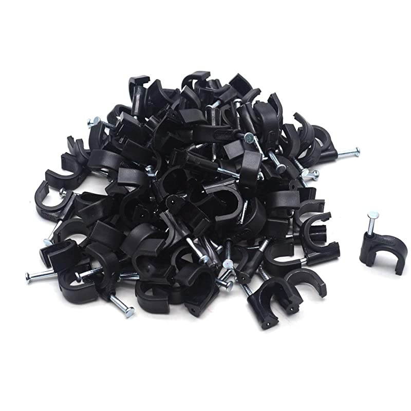 Nail in Cable Clips Ethernet Cable Nails Tacks Clips 8mm for RG6 Cat6 Cable Management Black 100pcs