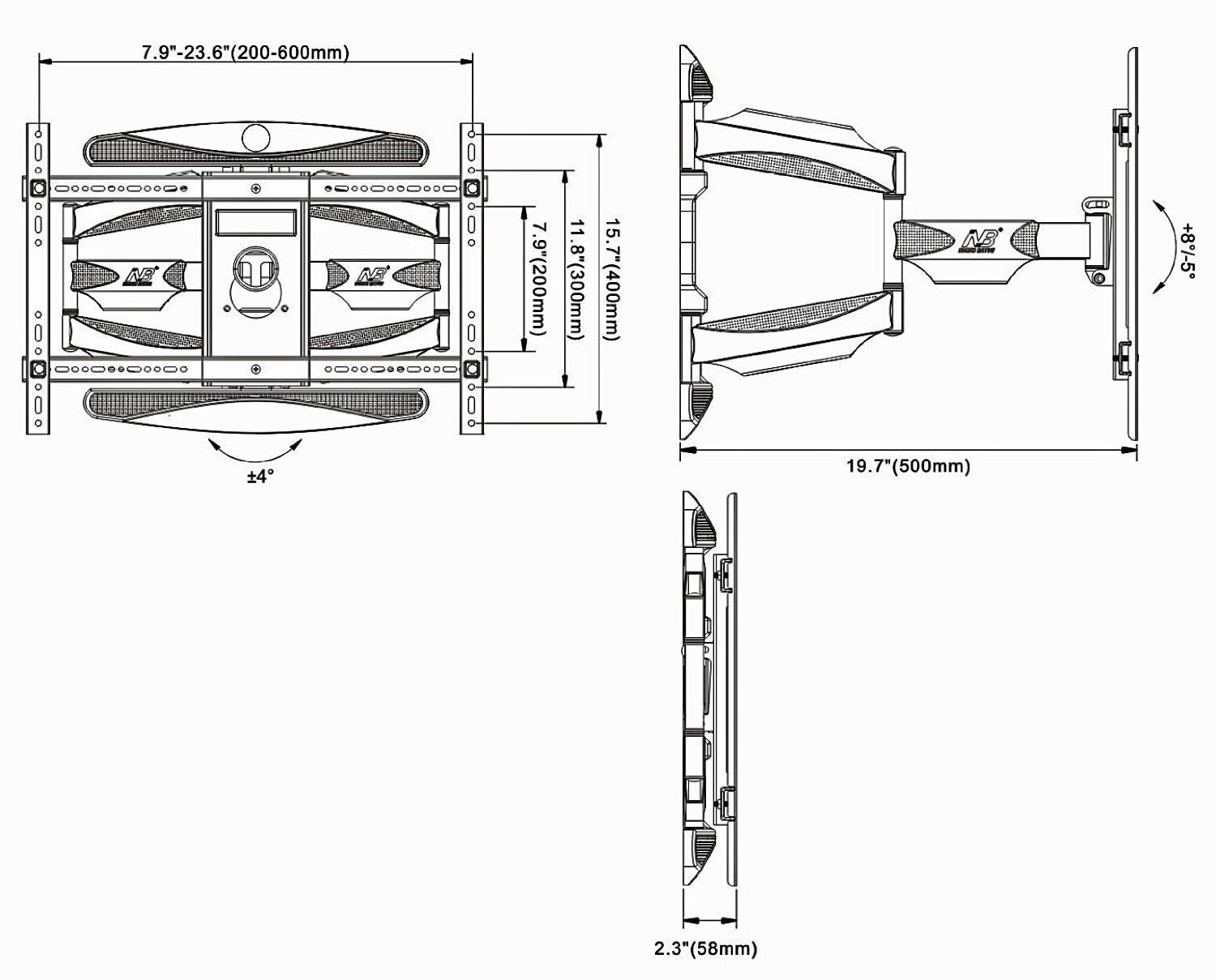 Full Motion Articulating Cantilever Wall Mount (P6) for TVs 40-70" and 100lbs