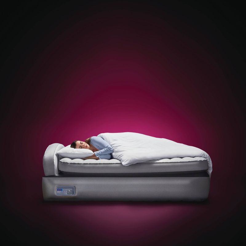 Aerobed Comfort Lock Laminated Inflatable Twin Air Mattress with Headboard and Electric Pump - Gray