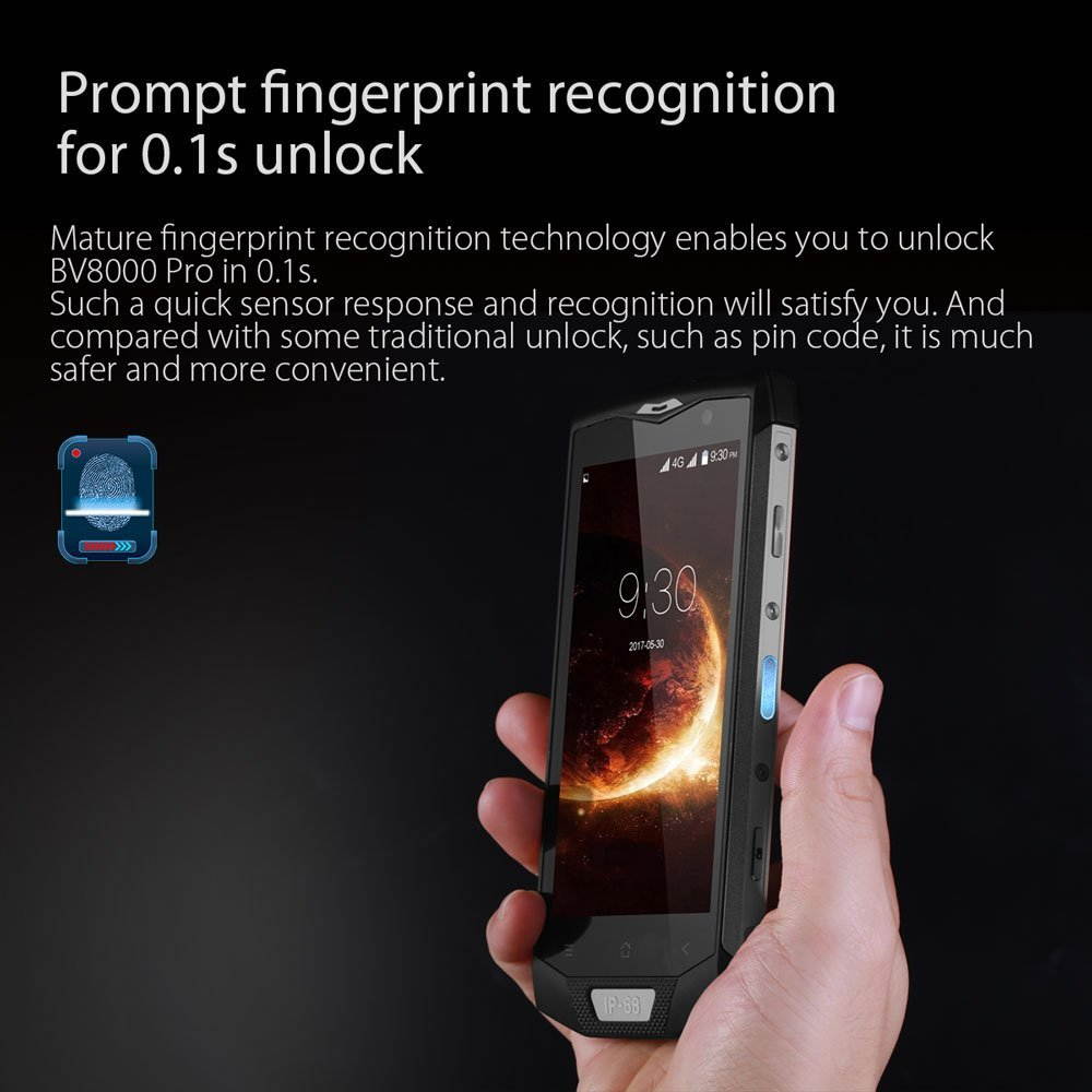 Blackview BV8000 Pro Unlocked International Rugged IP68 Waterproof Dual Sim 6GB Ram 64GB Rom 8.0MP+16.0MP DUAL Samsung Camera 5.0" FHD Android7.0 4180mAh  Battery 9V 2A Fingerprint GPS 4G+ Smartphone