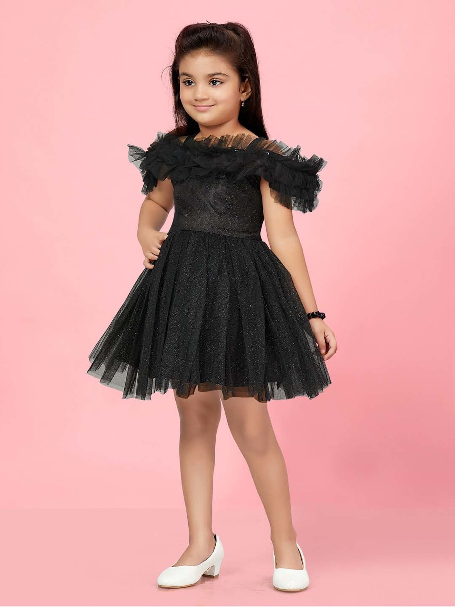 Aarika Kids Black Flared Fit Frock Dress