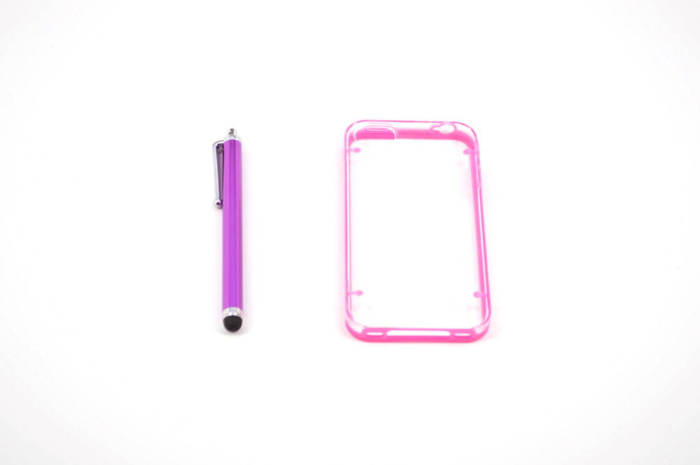 Pink  Glow in the Dark  Rubber Edge iPhone 4 and 4s Plastic Cell Phone Cover Case with Free Stylus