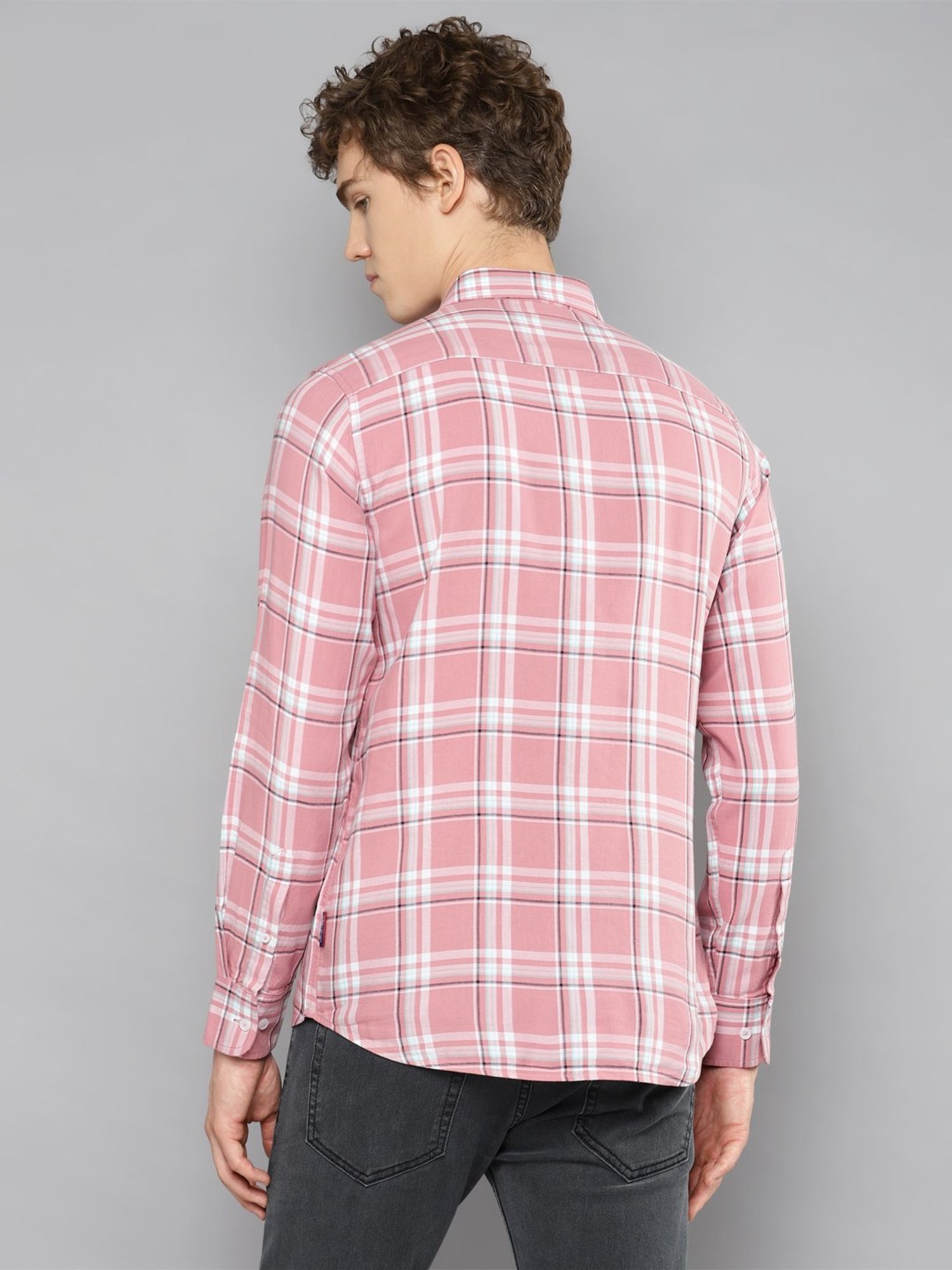 Allen cooper Pink Regular Fit Check Cotton Shirt
