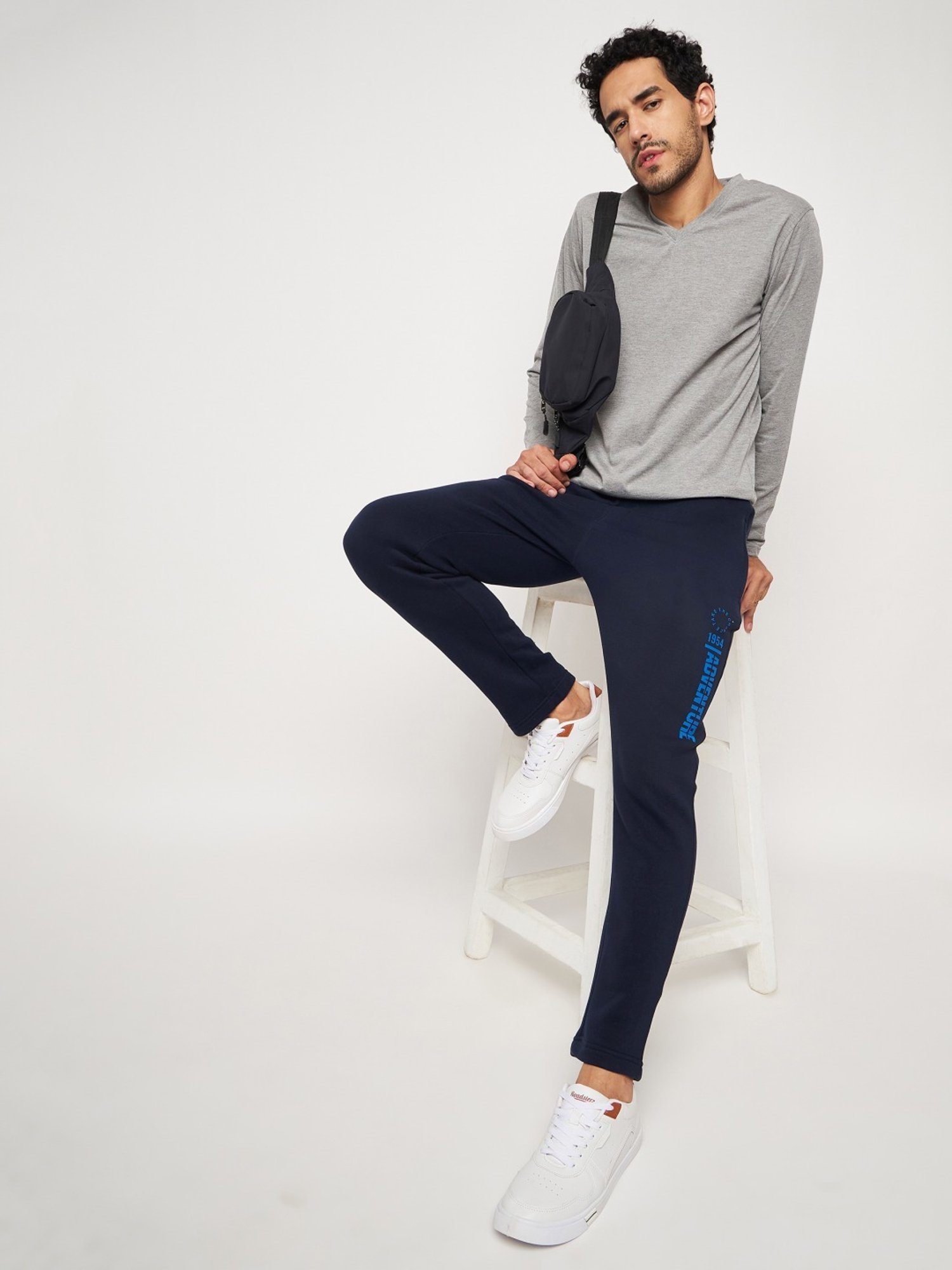 Club York Navy Regular Fit Printed Trackpants