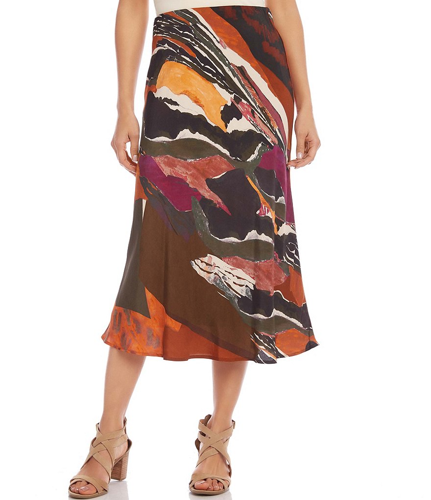 Karen Kane Petite Size Abstract Artsy Print Bias Cut Midi Skirt