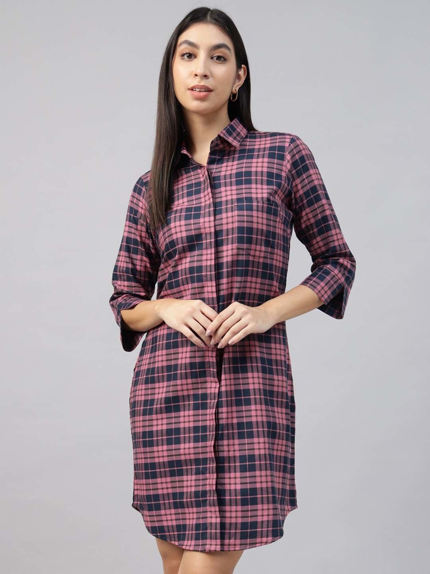 Hancock Navy & Pink Check Shirt Dress
