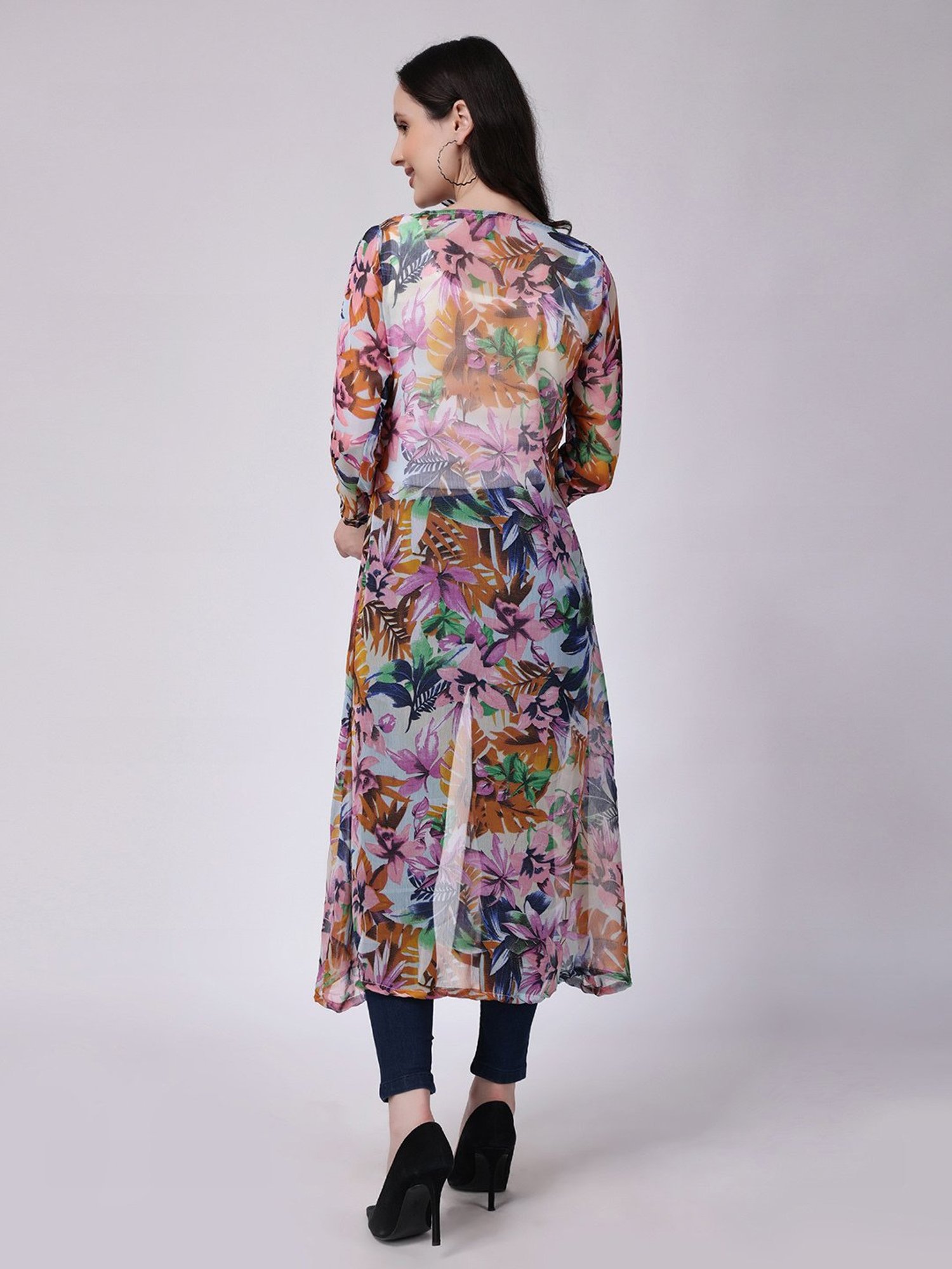 Scorpius Multicolor Floral Print Long Shrug