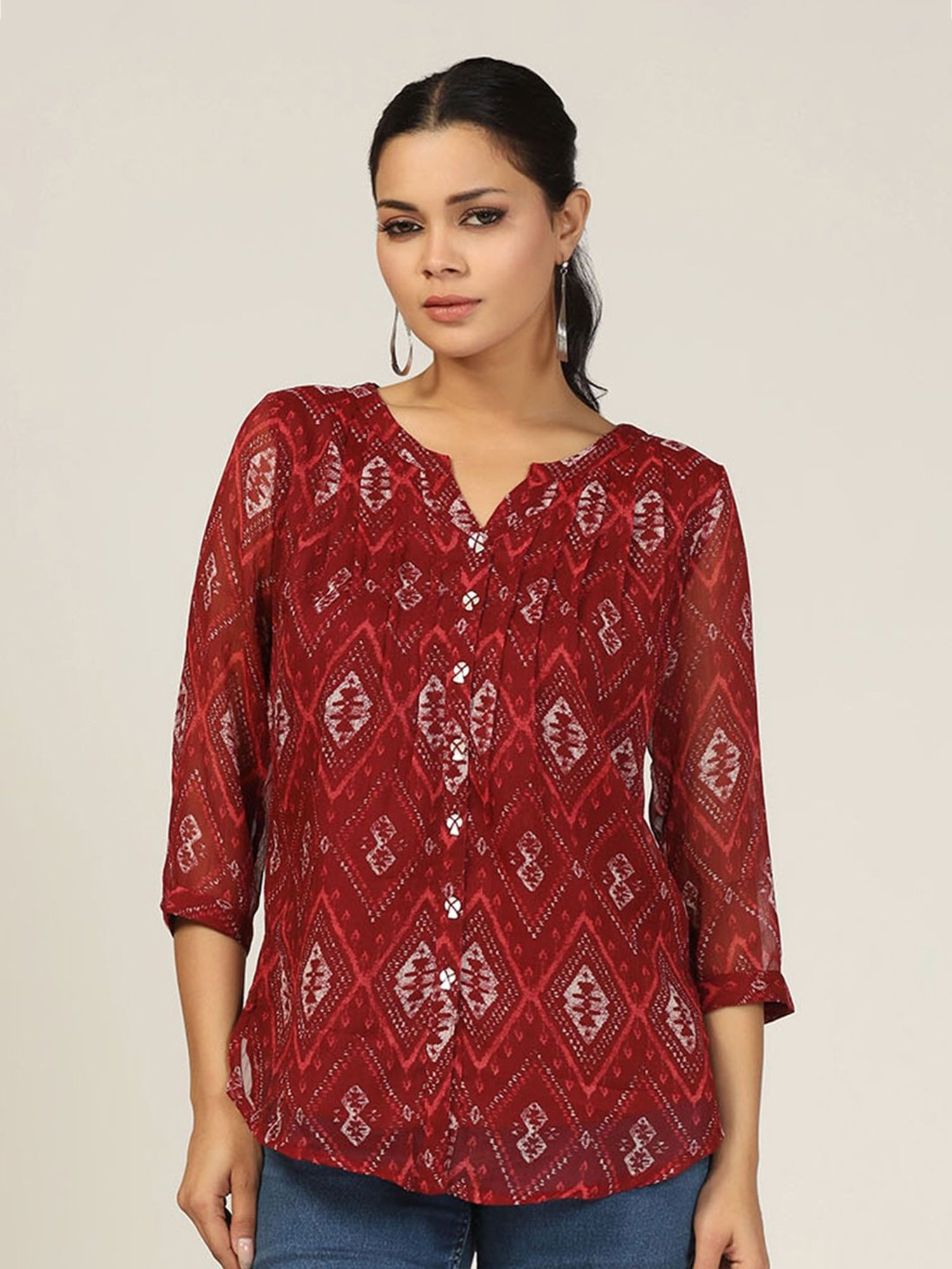 Mustard Maroon Printed Shirt