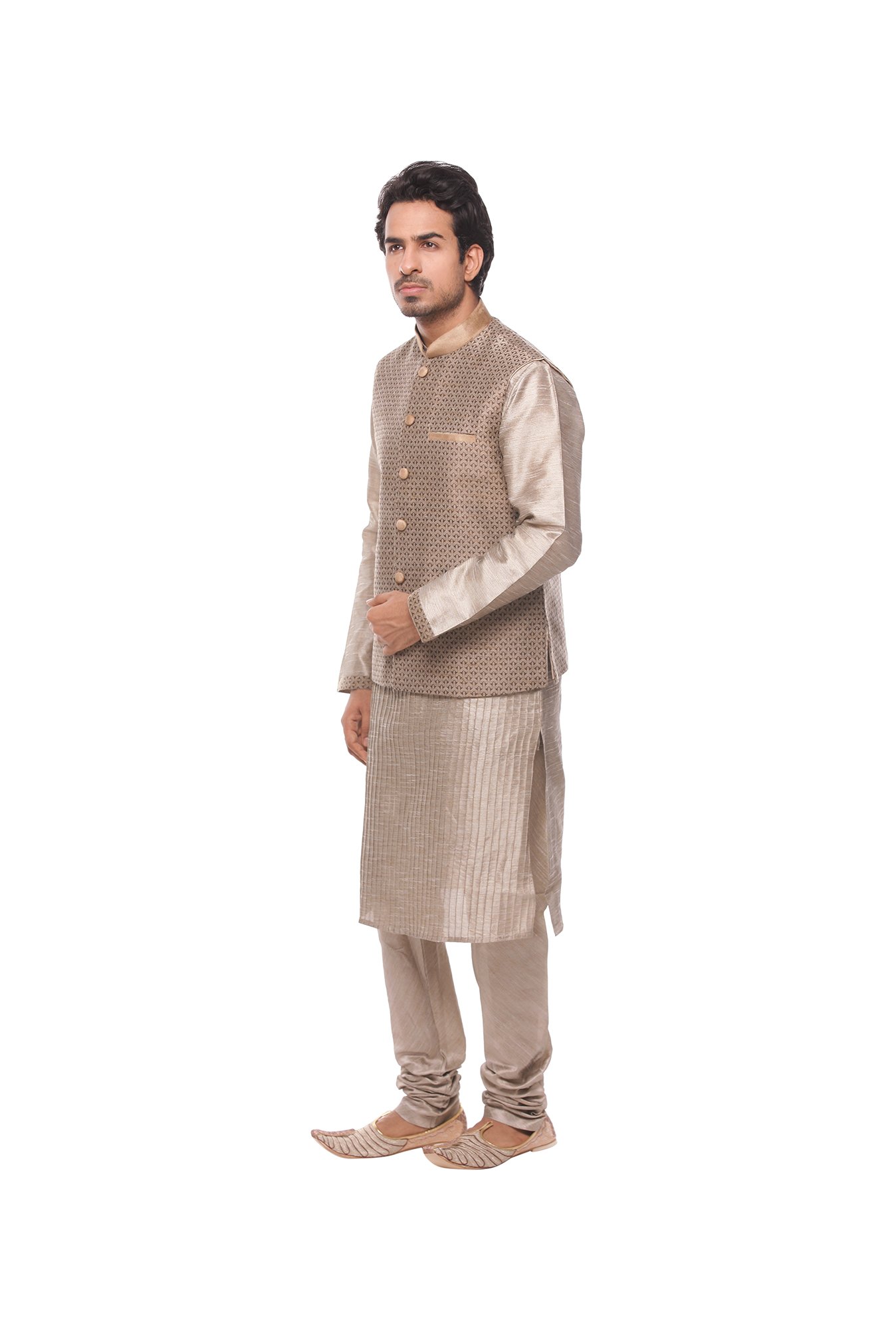 Manyavar Grey Self Design Ethnic Kurta Set with Jacket