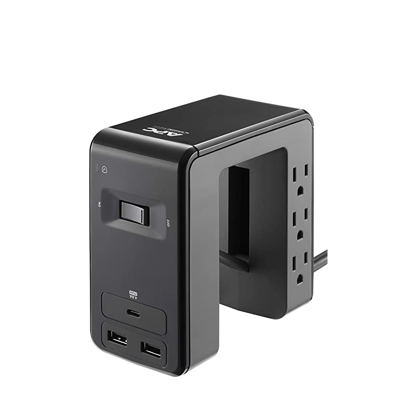Desk Mount Power Station PE6U21 UShaped Surge Protector with USB Ports 3 Desk Clamp 6 Outlet 1080 Joules Black