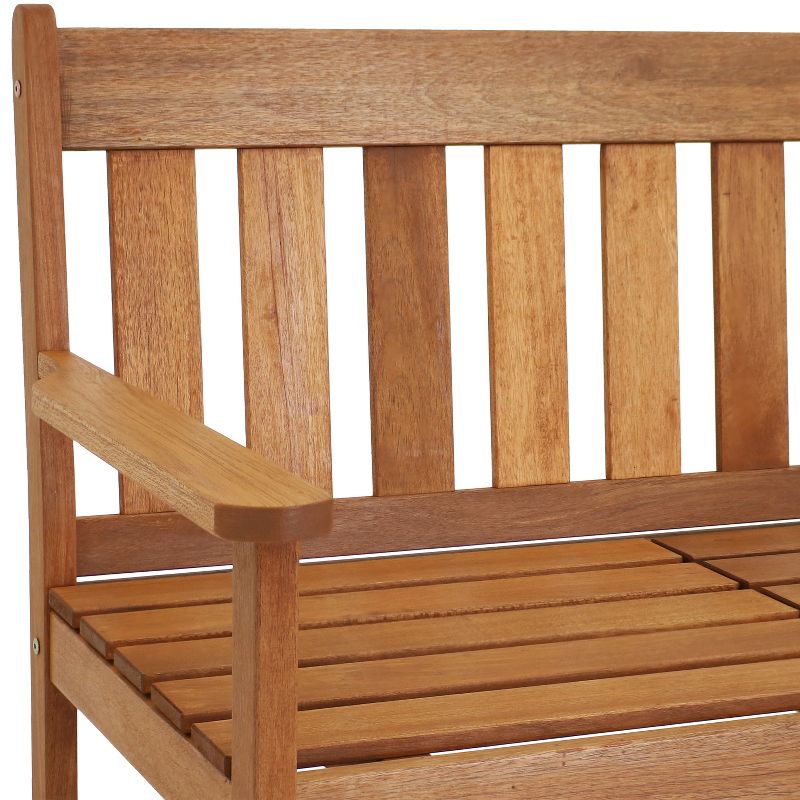 Sunnydaze Outdoor Meranti Wood with Teak Oil Finish 2-Person Bench Seat with Pop-Up Table - 60" - Brown