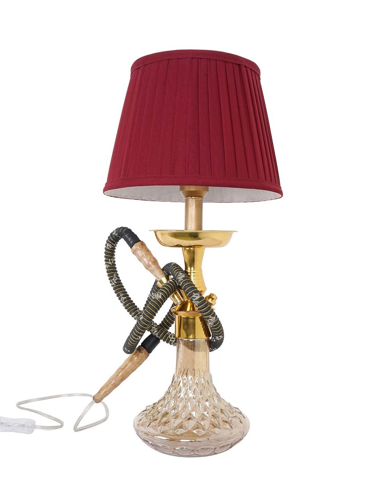Fos Lighting Unique Cultural Fusion with Maroon Pleated Shade Hookah Table Lamp