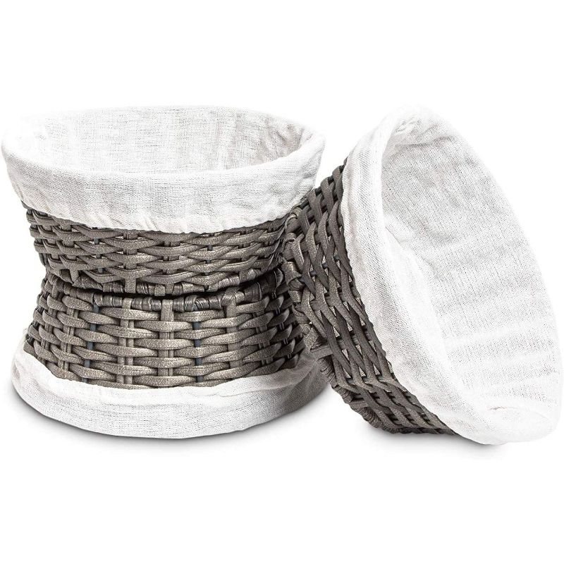 Farmlyn Creek 3-Pack Grey Round Wicker Nesting Baskets and Liners for Storage (8.7 x 3.5 in)