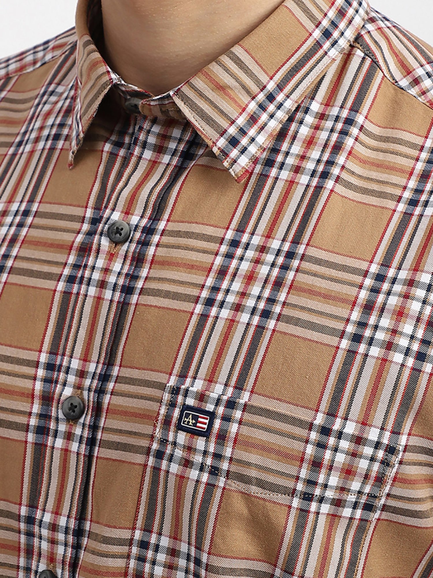 Arrow Light Brown Cotton Slim Fit Checks Shirt