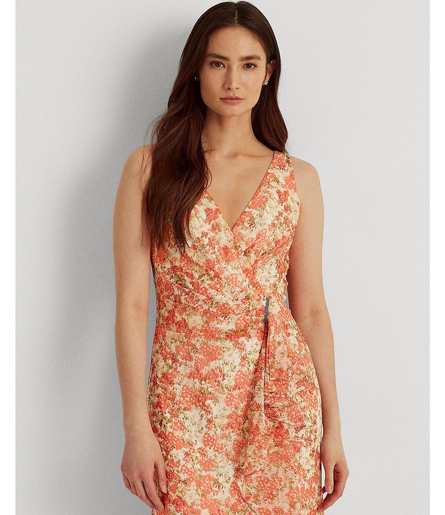 Jkara Chiffon Popover Beaded V-Neck 3/4 Capelet Sleeve Gown