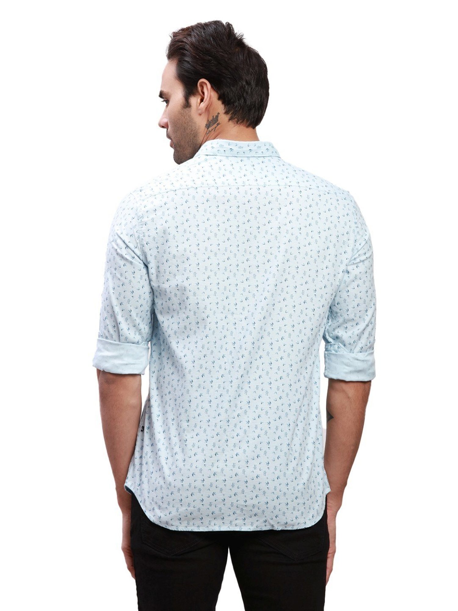 Parx Sky Cotton Slim Fit Printed Shirt