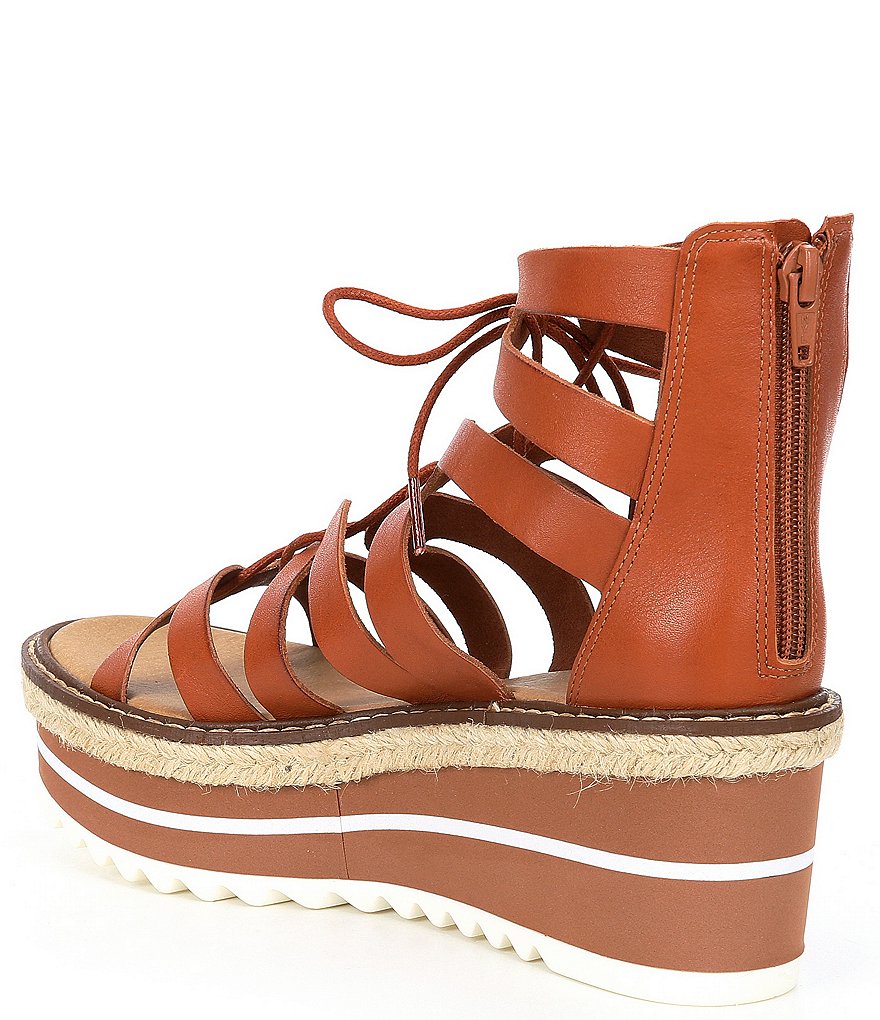 GB Whirrl-Windd Strappy Leather Lace-Up Platform Espadrille Detail Wedges